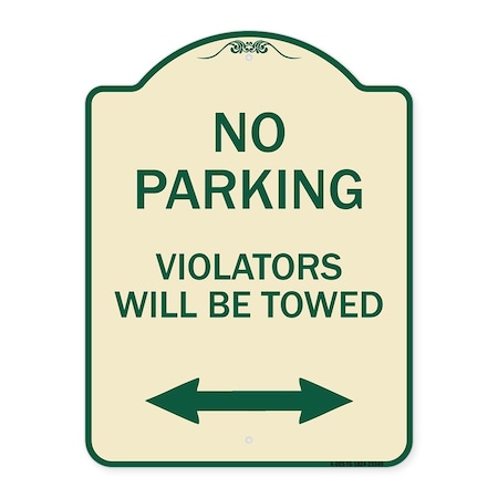 Signmission Parking Violators Will Towed W/ Bidirectional Arrow Heavy-Gauge Alum Sign, 24" x 18", TG-1824-23349 A-DES-TG-1824-23349